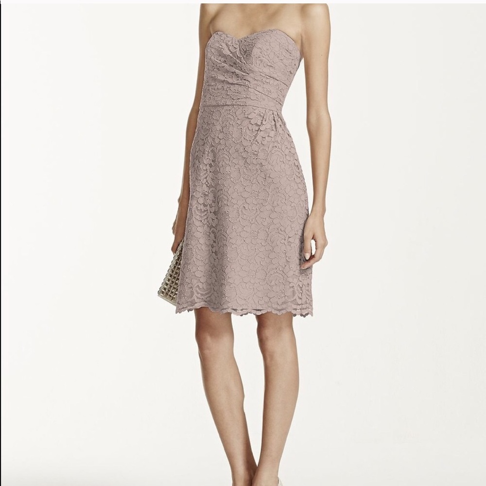 David’s Bridal Strapless Lace Bridesmaid Dress